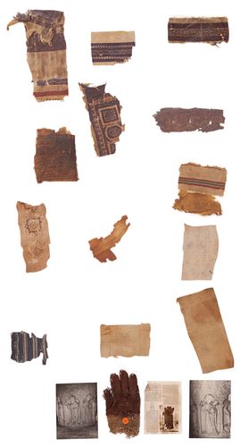 A Group of Thirteen Early Textile Fragments, Including a Knit Glove and Eygptian Fragments