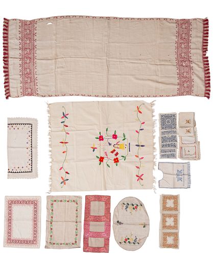 A Group of Assorted Linens, Including a Peruvian Embroidery (31 pieces total)