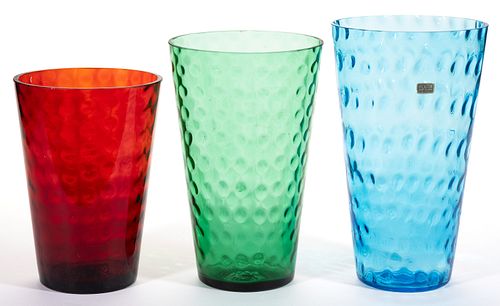 BEACON GLASS INVERTED THUMBPRINT FLIP GLASSES / VASES, LOT OF THREE