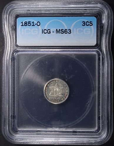 1851-O 3 CENT SILVER ICG MS-63