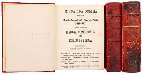 Cordero y Torres, Enrique. Historia Compendiada del Estado de Puebla. Puebla: Bohemia Poblana, 1966. Tomos I-III. 1era edición. Pzas: 3