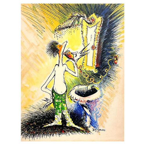 Dr. Seuss (1904-1991), "Self Portrait as a Young Man Shaving" Limited Edition Printers Proof on Canvas, Numbered 3/5 and Signed with Certificate of Au