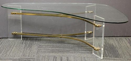 Mid-Century Modern Glass & Brass Kidney Table