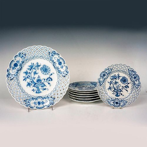 8pc Carl Teichert Meissen Blue Onion Scalloped Plates