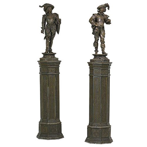 PAIR OF PAINTED SPELTER SCULPTURES