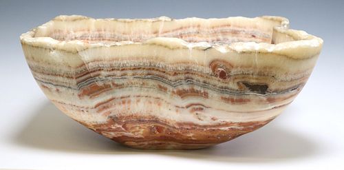 LARGE GEOLOGICAL NATURAL EDGE ONYX BOWL, 25"W