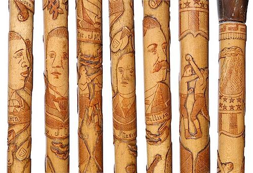 9. “Boxing Champions of the World” Cane-early 20th Century- A folk-art tribute to the early champions of boxing, with hig