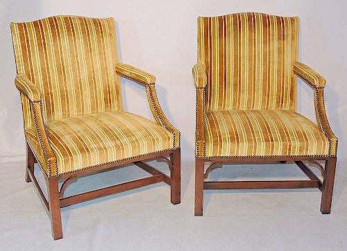 Pair of Kittinger Upholstered Open Arm Chairs