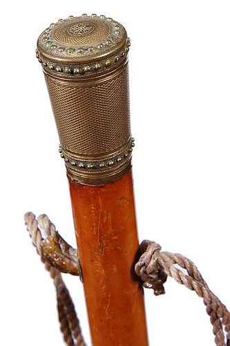 140. Gold Dress Cane- Ca. 1780- A beautiful gold handle which is 14 kt or more which has crosshatching and studs throughout,