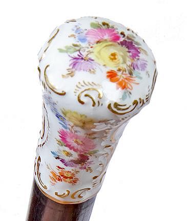 142. Meissen Porcelain Dress Cane- Late 19th Century- A hand painted and decorated porcelain handle in mint condition, nice e