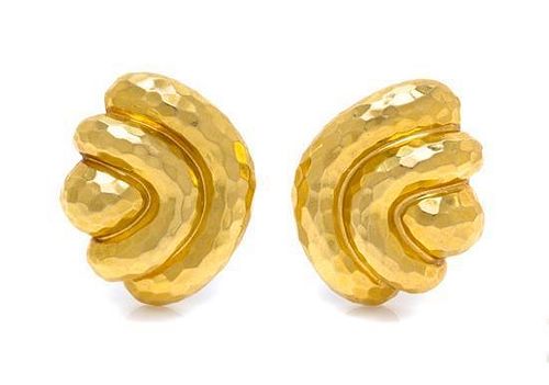 * A Pair of 18 Karat Yellow Gold Ear Clips, Henry Dunay, 22.00 dwts.