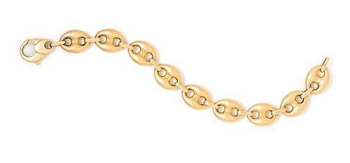 * A 14 Karat Yellow Gold Puffed Gucci Link Bracelet, 17.50 dwts.