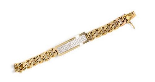 An 18 Karat Yellow Gold and Diamond Curb Link Bracelet, 61.60 dwts.