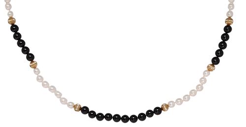 ESTATE PEARL & ONYX BEADED NECKLACE 14KT CLASP