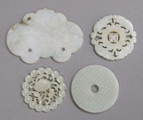 (4) CHINESE CARVED JADE PLAQUES & BI DISC