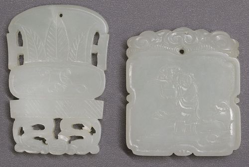 (2) CHINESE CARVED JADE PENDANT PLAQUES