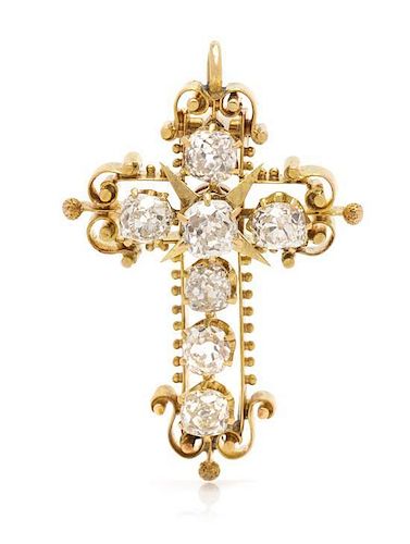A Victorian Yellow Gold and Diamond Cross Pendant, 3.40 dwts.