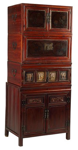 CHINESE LACQUERED FOUR-PART STACKING CABINET