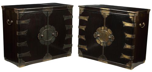 (2) JAPANESE BRASS-MOUNTED LACQUER CABINETS