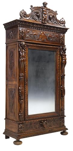 FINE RENAISSANCE REVIVAL CARVED & MIRRORED ARMOIRE