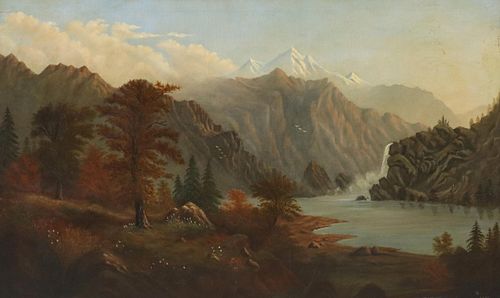 SIGNED OIL PAINTING MOUNTAIN LANDSCAPE, 1881