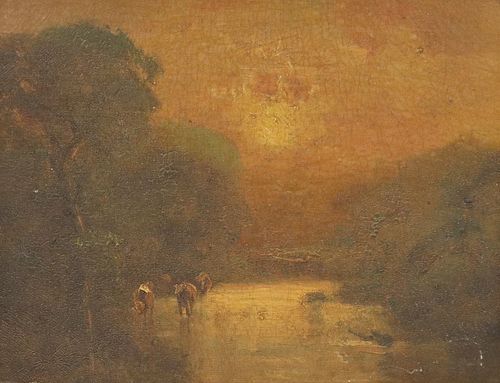 GEORGE INNESS (ATTRIB) PAINTING CATTLE WATERING