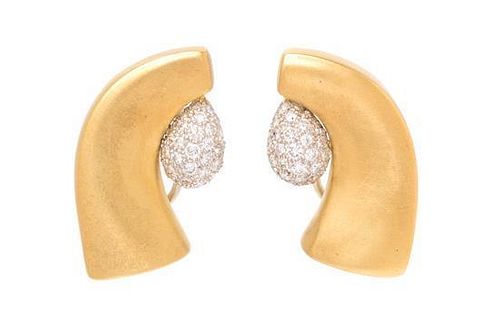 A Pair of 18 Karat Bicolor Gold and Diamond Earclips, Marlene Stowe, 17.40 dwts.