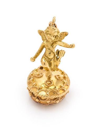A Yellow Gold and Citrine Cupid Pendant, 6.70 dwts.