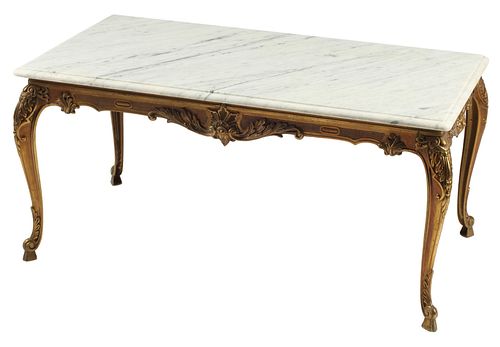 LOUIS XV STYLE MARBLE-TOP GILT METAL COFFEE TABLE