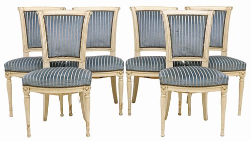 (6) FRENCH LOUIS XVI STYLE PAINTED DINING CHAIRS