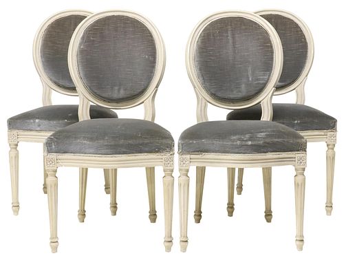 (4) FRENCH LOUIS XVI STYLE PAINTED DINING CHAIRS