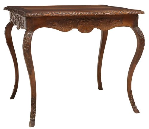 FRENCH LOUIS XV STYLE CARVED WALNUT TABLE