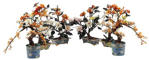 (6) CHINESE STONE FLOWER TREES CLOISONNE PLANTERS