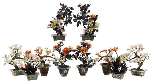 (10) CHINESE STONE FLOWER TREES CLOISONNE PLANTERS