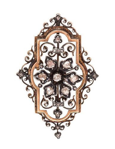 A Victorian Silver Topped 18 Karat Rose Gold and Diamond Pendant/Brooch, French, 9.30 dwts.