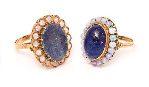 * A Collection of 14 Karat Yellow Gold, Opal and Gemstone Rings, 10.50 dwts
