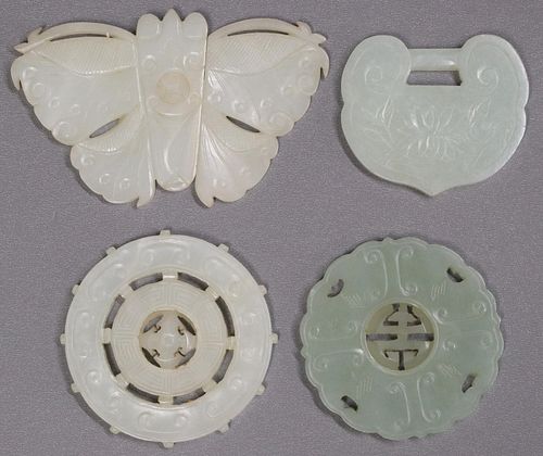 (4) CHINESE HARDSTONE BUCKLES & CIRCULAR PLAQUES