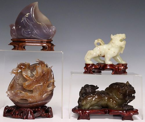 (4) CHINESE CARVED HARDSTONE CABINET ITEMS
