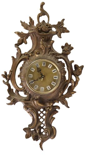 FRENCH LOUIS XV STYLE SCROLLED BRONZE CARTEL CLOCK