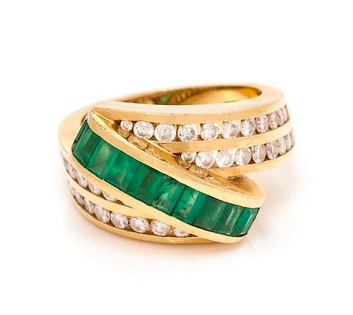 * An 18 Karat Yellow Gold, Emerald and Diamond Ring, Charles Krypell, 8.50 dwts.