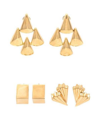 A Collection of 14 Karat Yellow Gold Earclips, 19.30 dwts.