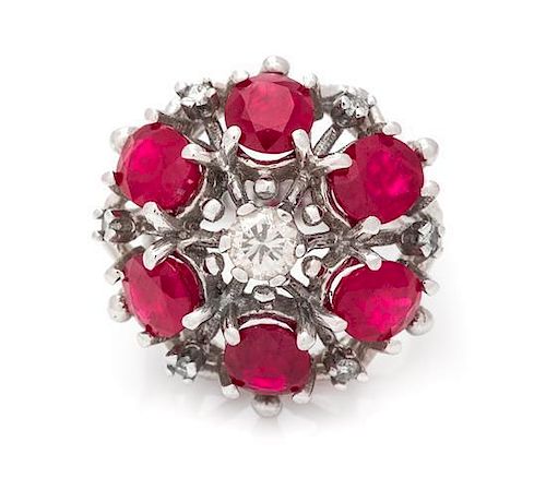 A White Gold, Ruby and Diamond Ring, 7.40 dwts.