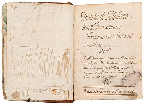 Brown, Juan. Elementos de Medicina. México, noviembre 8 de 1808. Manuscrito.