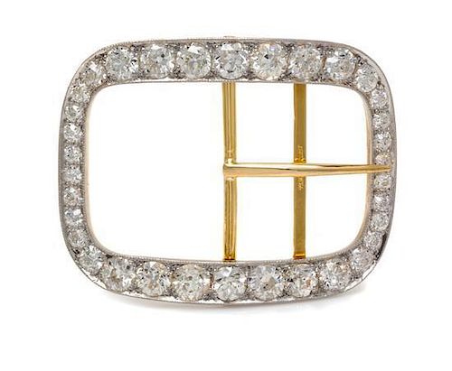An Edwardian Platinum Topped Gold and Diamond Belt Buckle, Tiffany & Co., 16.60 dwts.