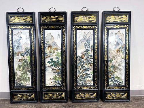 CHINESE GOLD-ACCENTED PORCELAIN LANDSCAPE PANELS