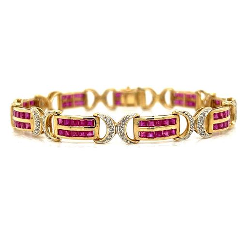 14K Yellow Gold Ruby & Diamond Bracelet
