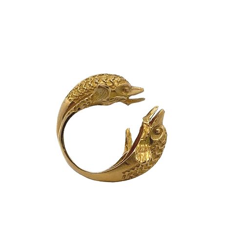 Vintage Greek 18kt Gold Fish Ring