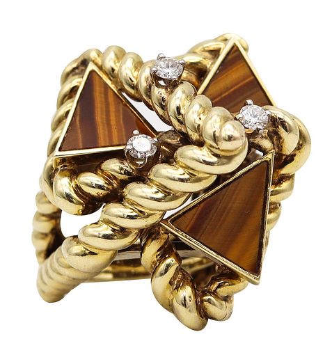 La Triomphe Cocktail Ring In 14Kt Gold With 9.60 Cts In Diamonds And Tiger Eye Quartz