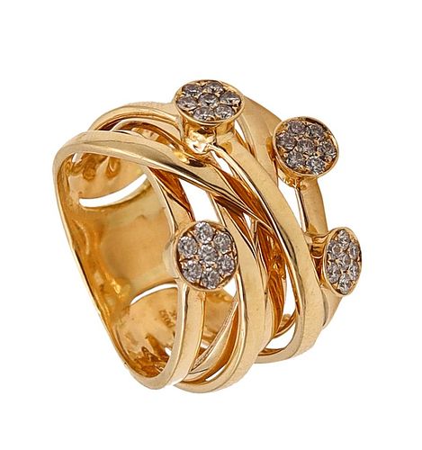 Italian Contemporary Wired Ring In Solid 18Kt Gold With VS Diamonds