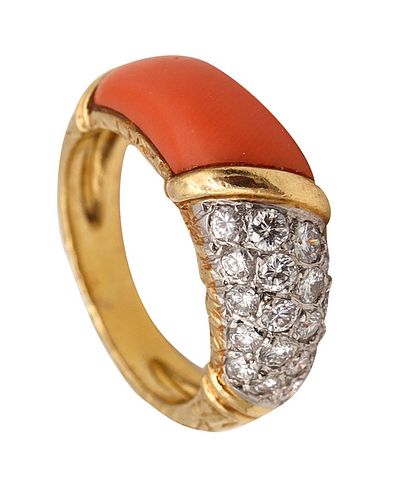 Van Cleef And Arpels 1975 Gem Set Coral Band In 18K Gold With VVS Diamonds